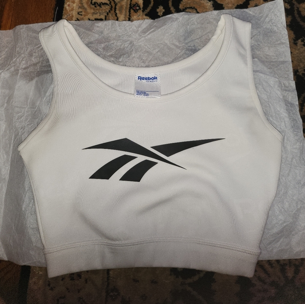 Reebok Women's White Tank Top with Black Logo - Picture 1 of 4